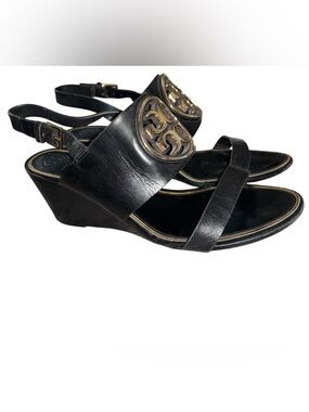 TORY BURCH Metal Miller  Leather Slingback Wedge Sandals Size 11